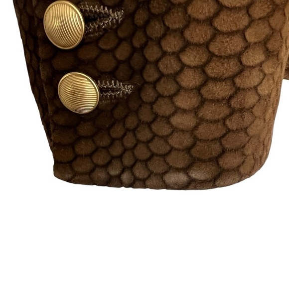 L'AGENCE Kenzie Double Breasted Lambskin Leather Snake Print Blazer Brown Size 2 - Picture 16 of 16